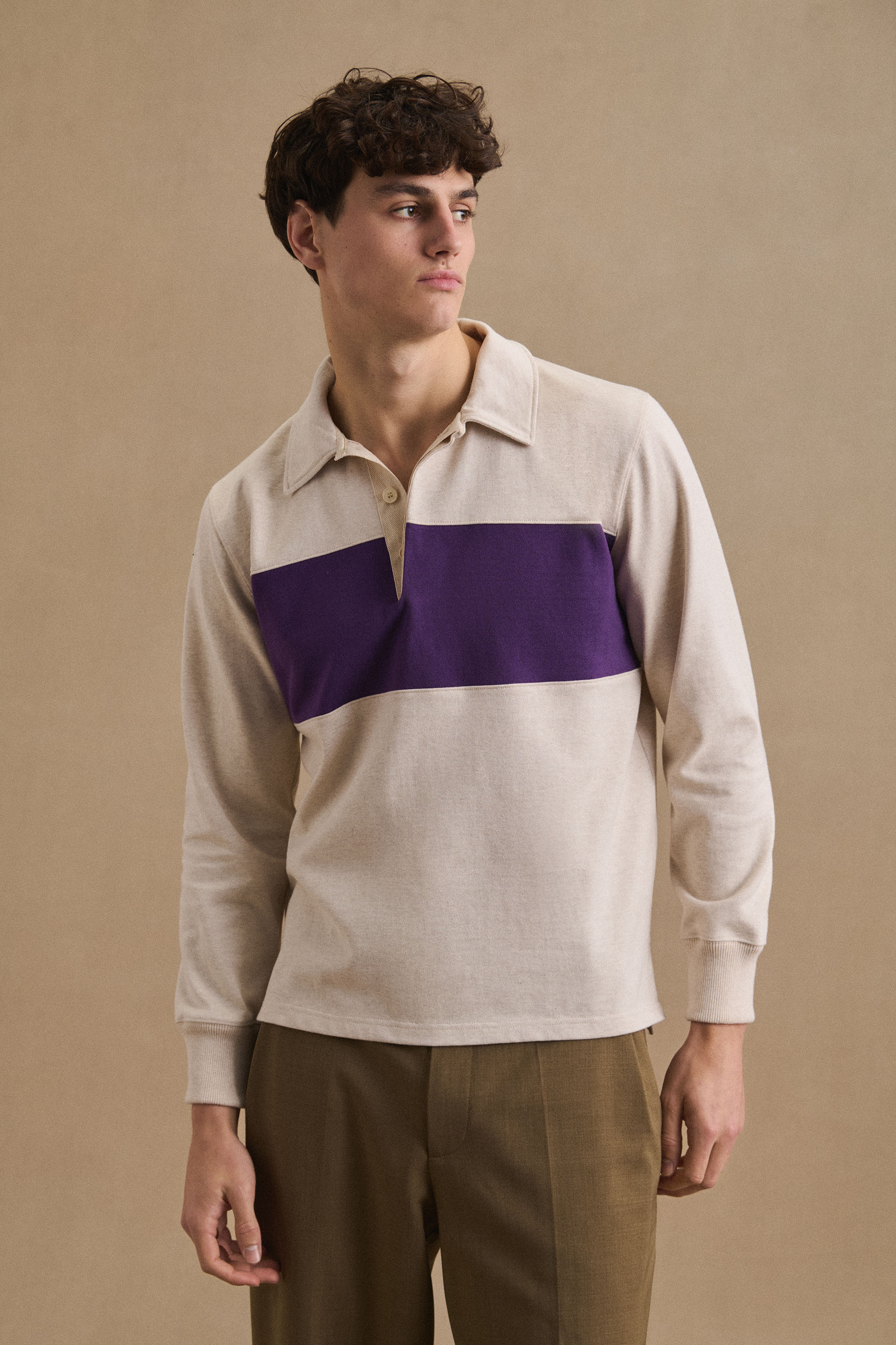 Polo rayé beige et violet pour homme – Le Minor