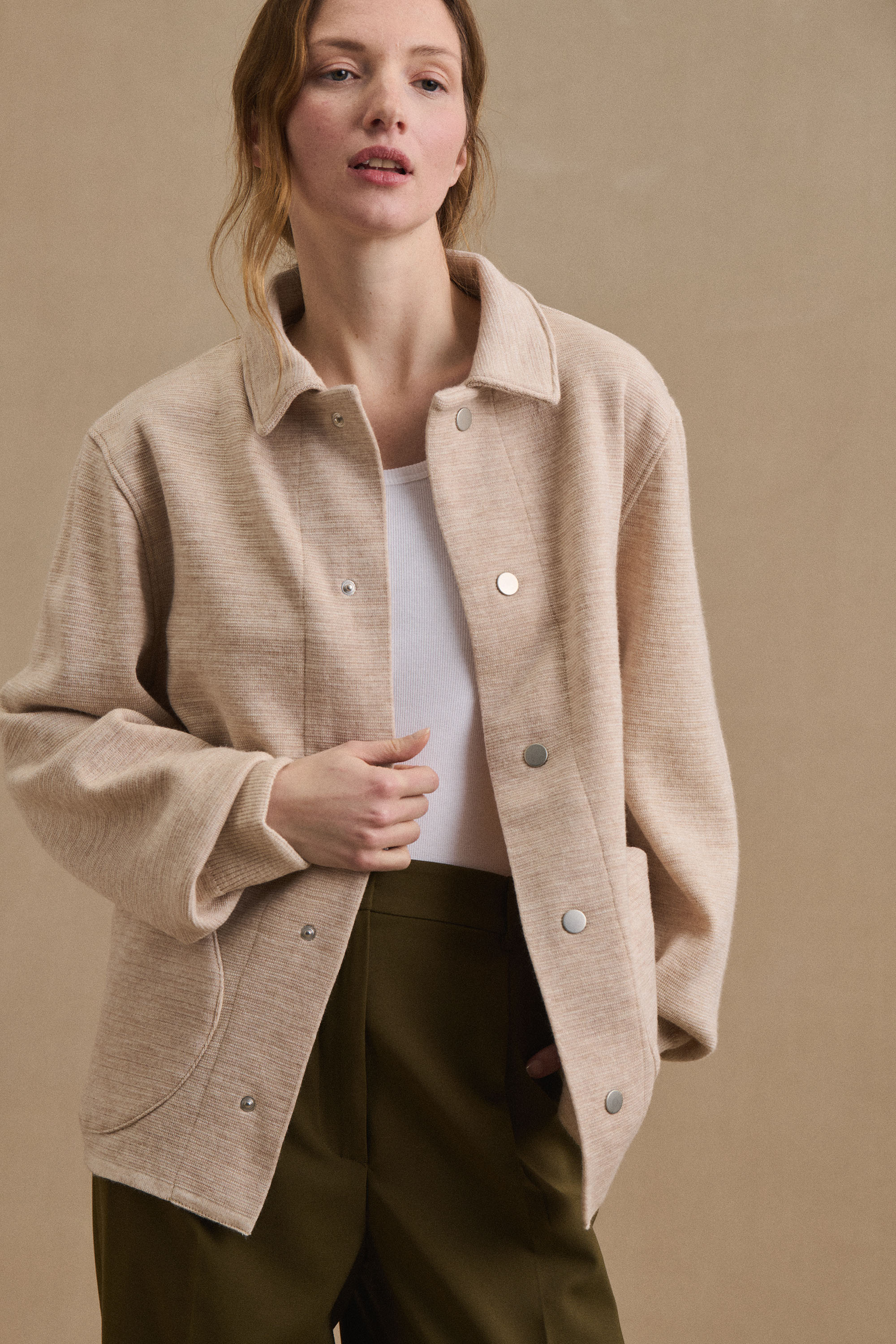 Women s beige Coach jacket in virgin wool Le Minor