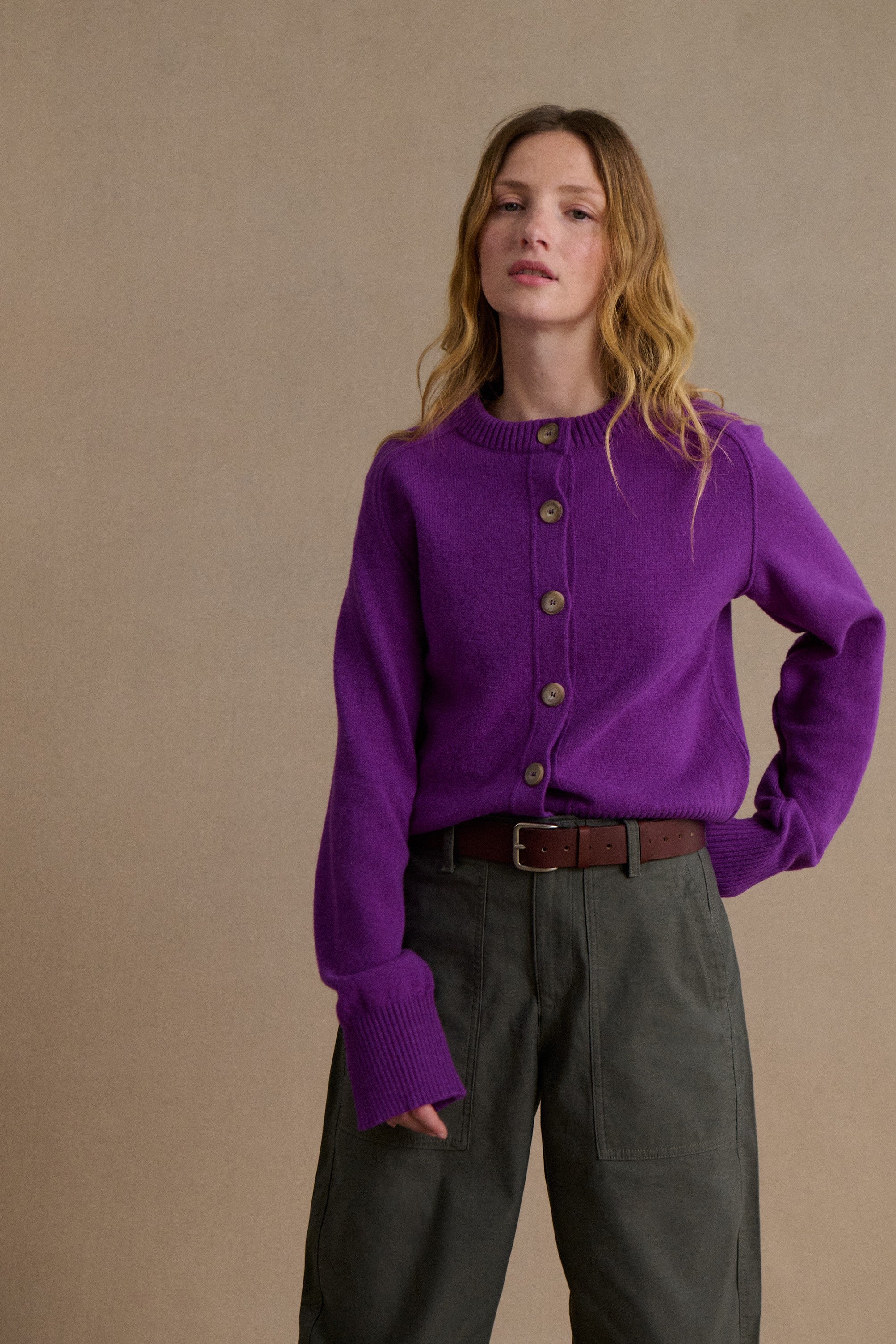 Women's purple cardigan in carded merino wool Le Minor