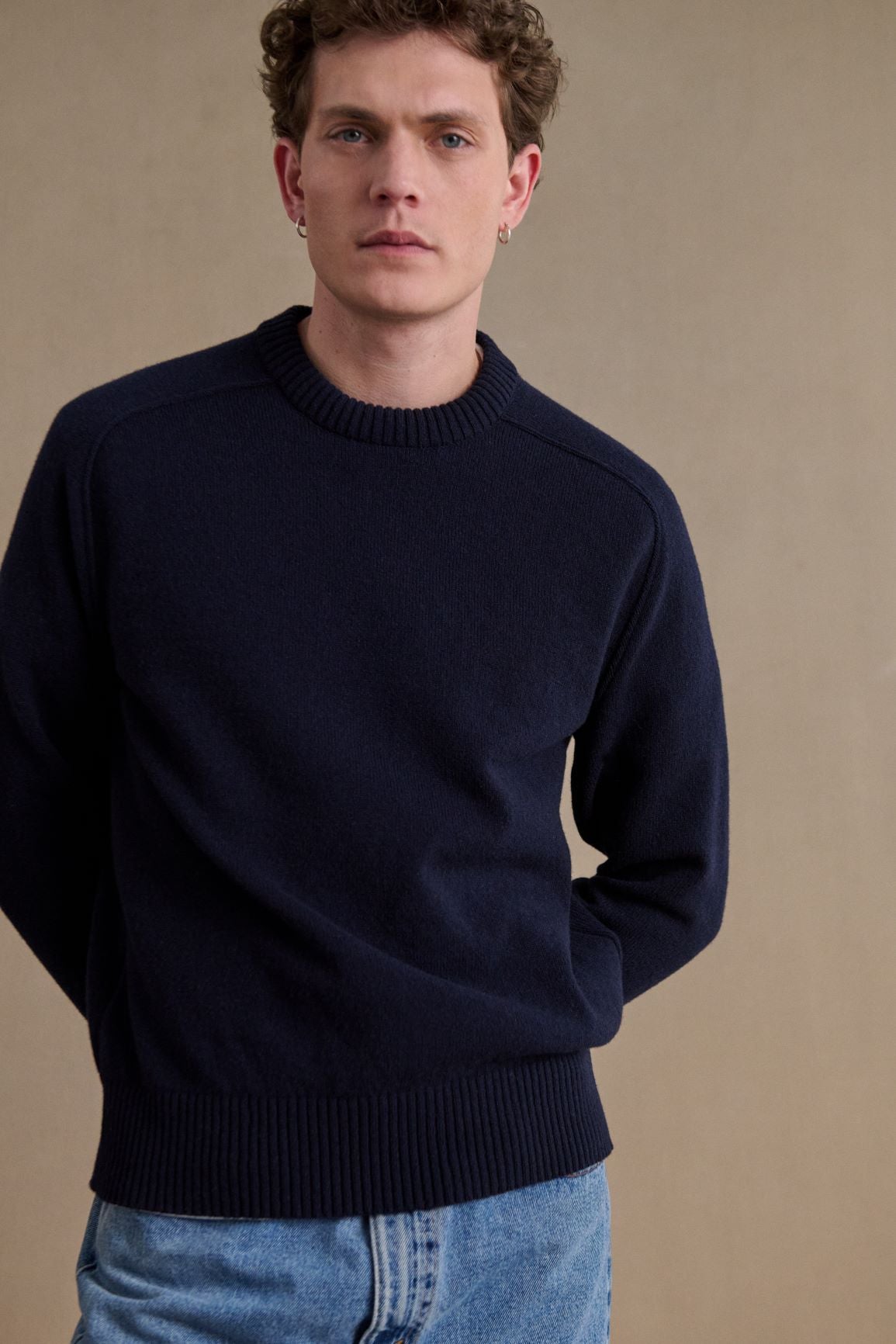 Pull En Maille Homme Bleu Pull à Col Rond En Laine Mérinos Marine