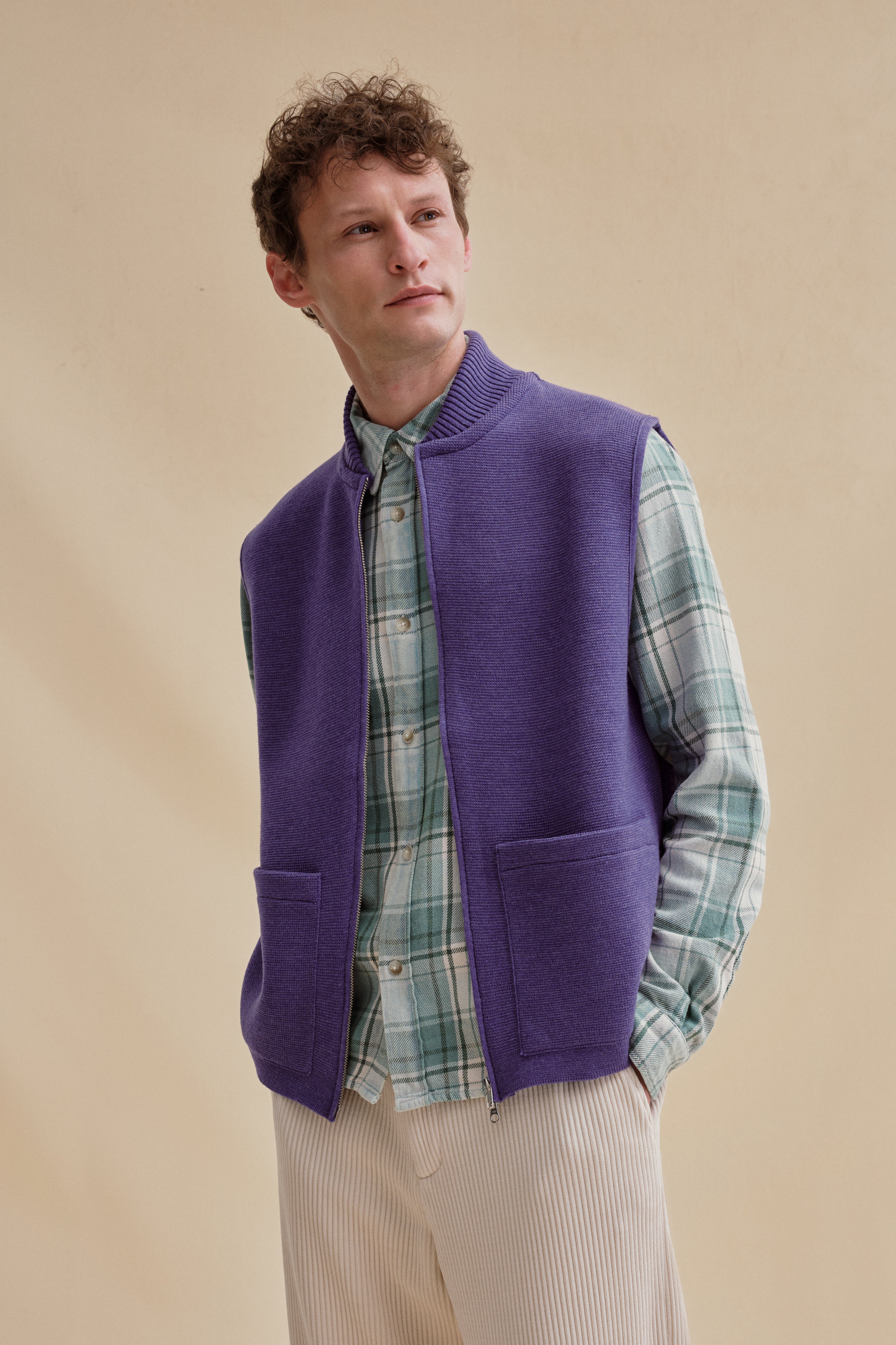 Men's milano purple merino wool zipped vest | Le Minor