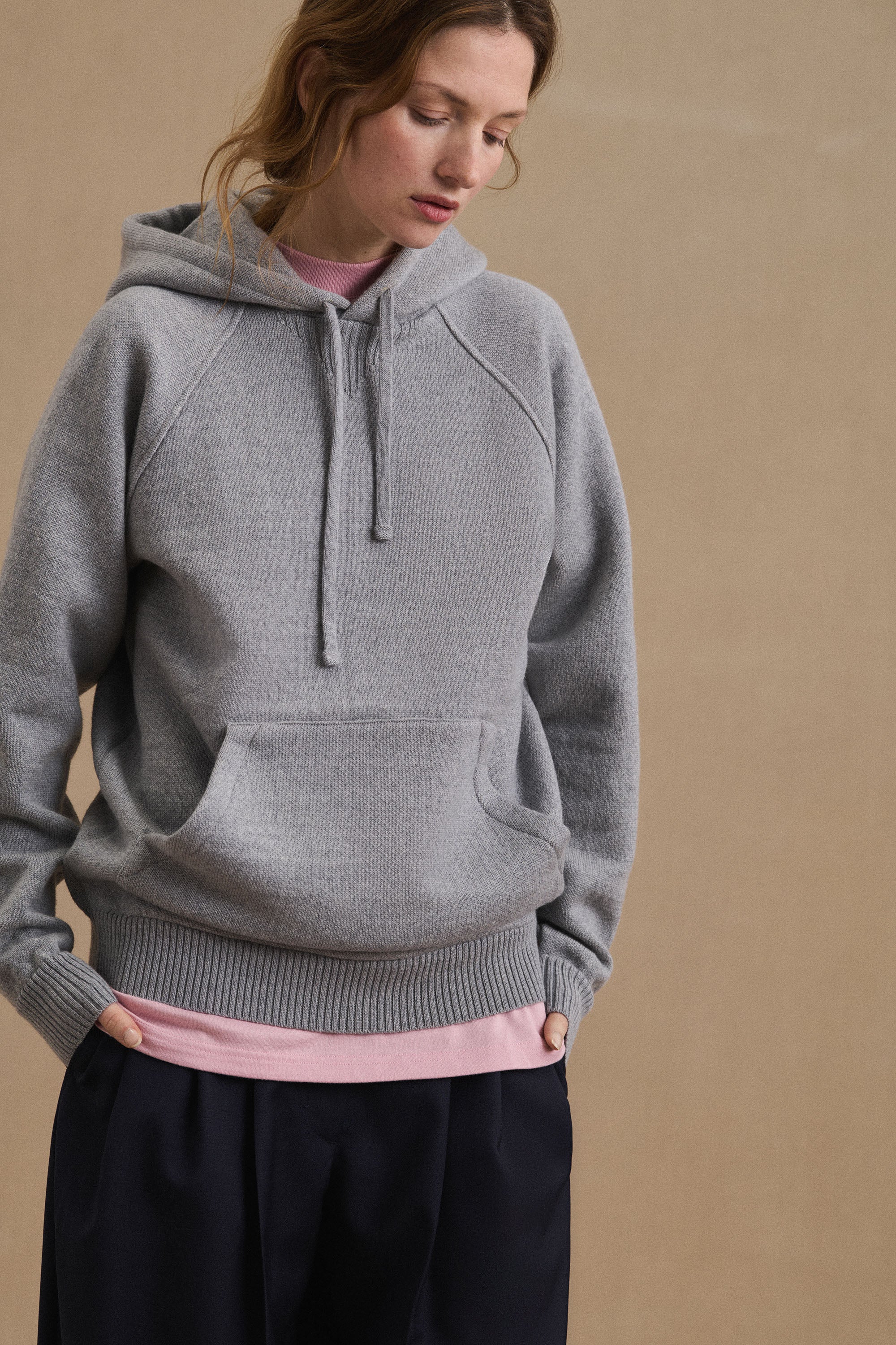 Women's mottled grey merino wool hoodie – Le Minor