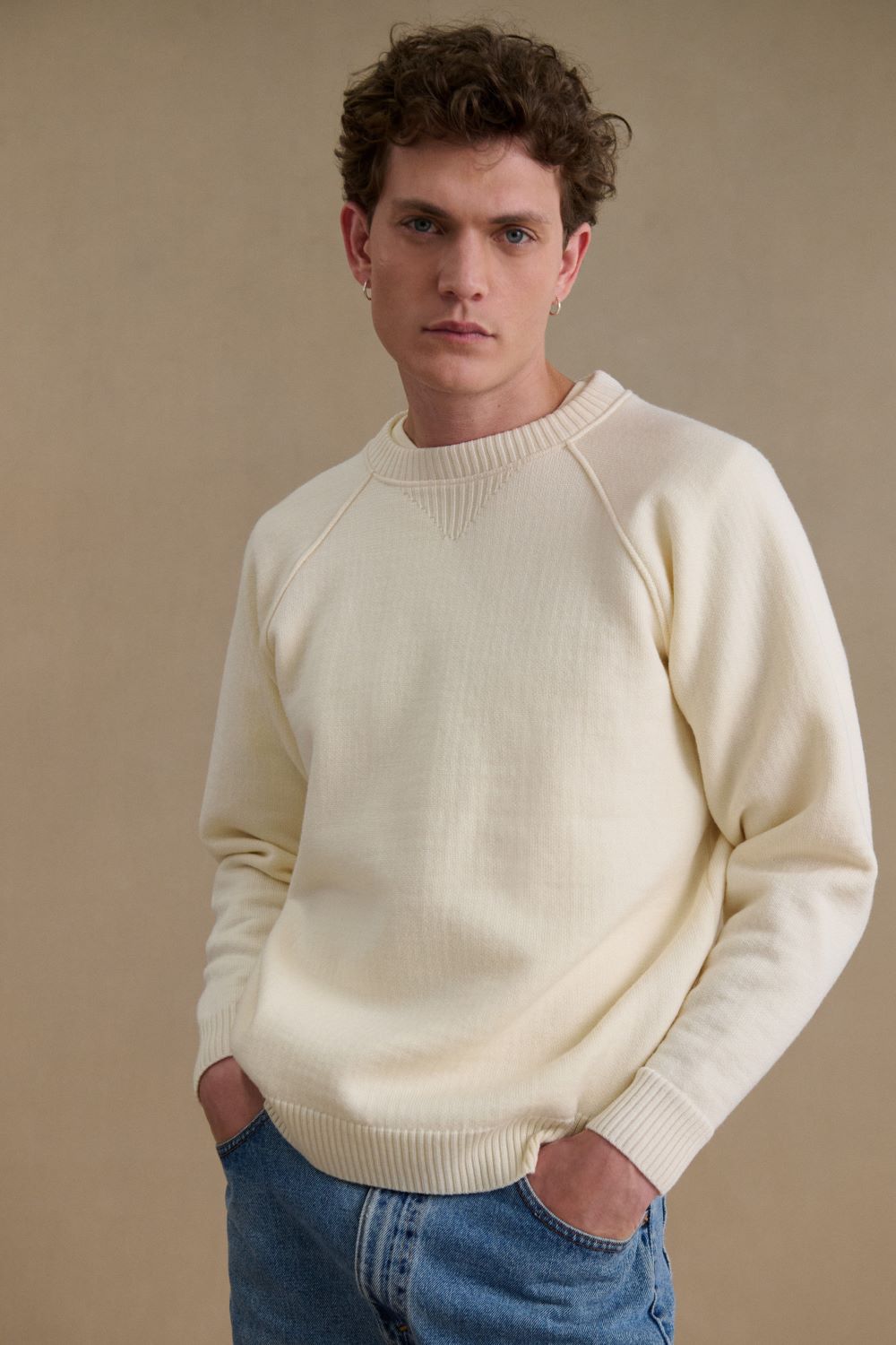 Sweat écru 100% laine mérinos pour homme Le Minor