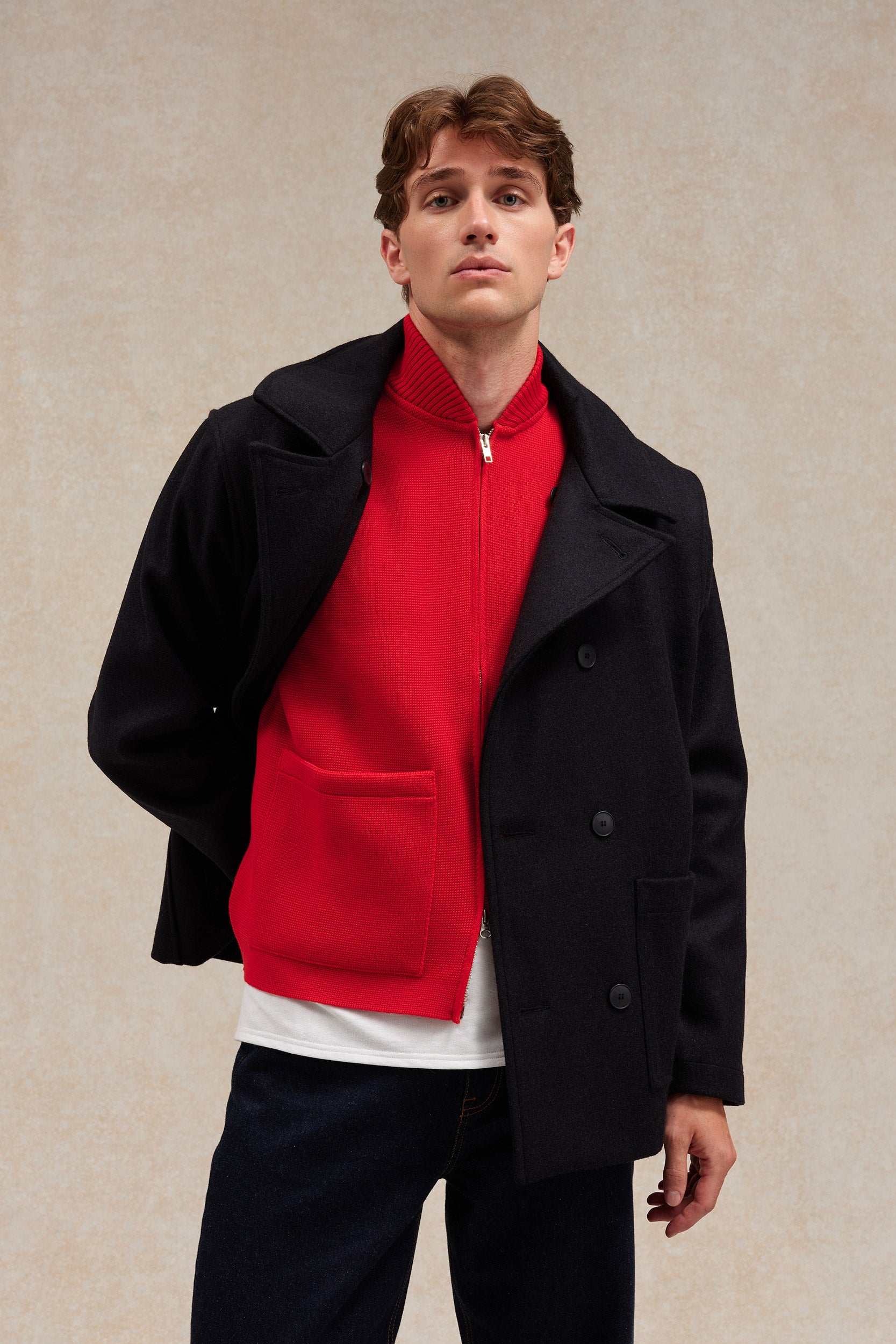 Gilet zippé milano rouge en laine mérinos homme | Le Minor