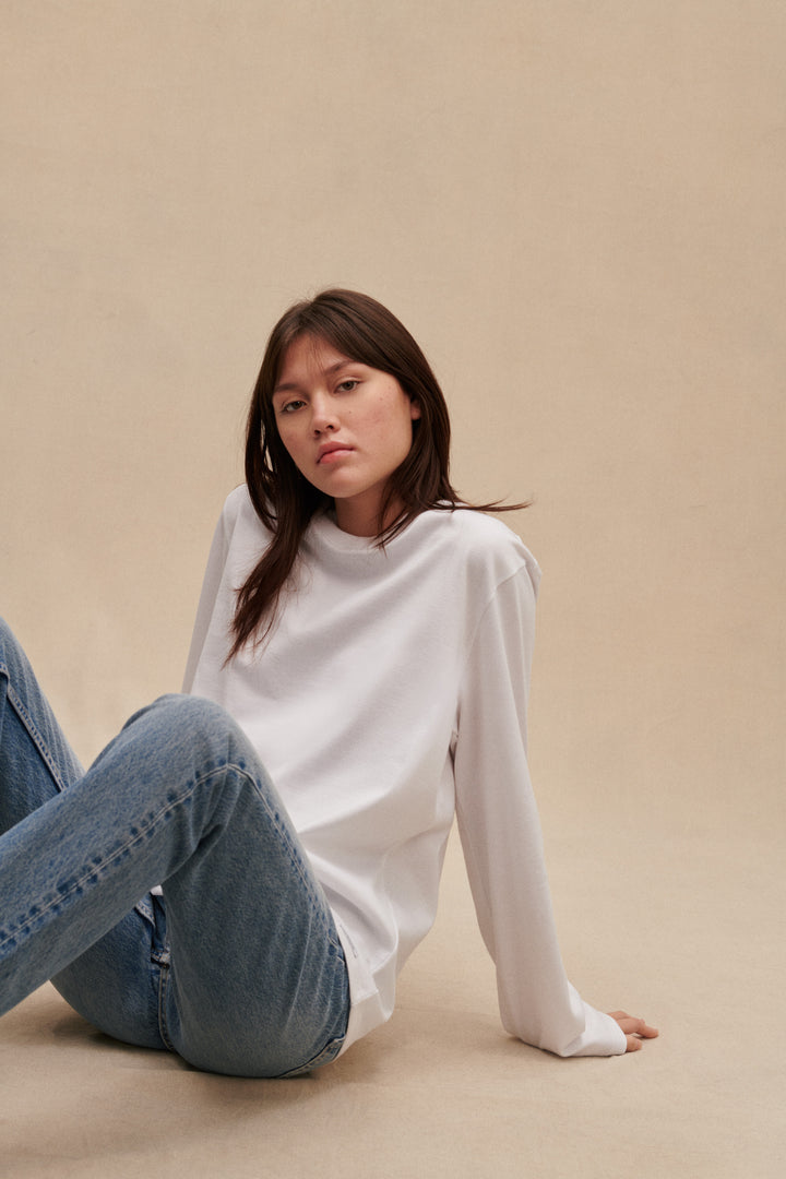 T-SHIRT MANCHES LONGUES DROIT 405 UNI coton bio blanc Femme T-SHIRT MANCHES LONGUES DROIT 405 UNI coton bio blanc Femme