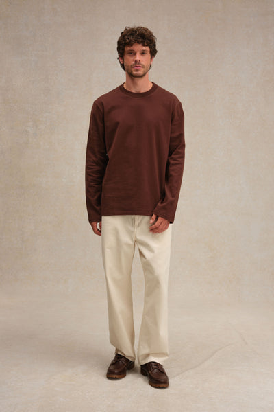 T-shirt marron chocolat à manches longues en coton pour homme