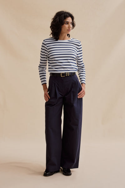Marinière Berthe blanc et bleu marine pour femme