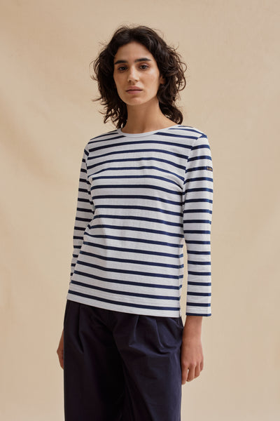 Marinière Berthe blanc et bleu marine pour femme