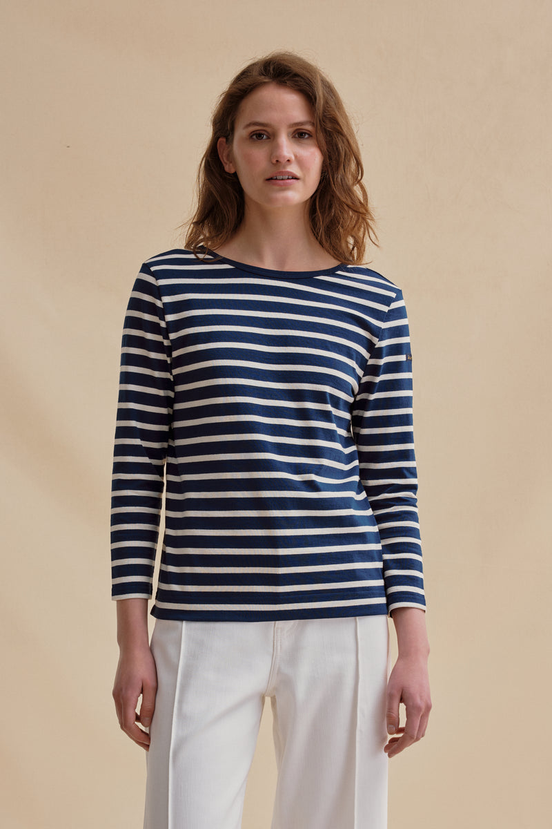 Berthe navy blue and ecru sailor shirt for women