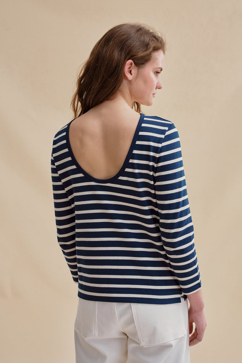 Berthe navy blue and ecru sailor shirt for women