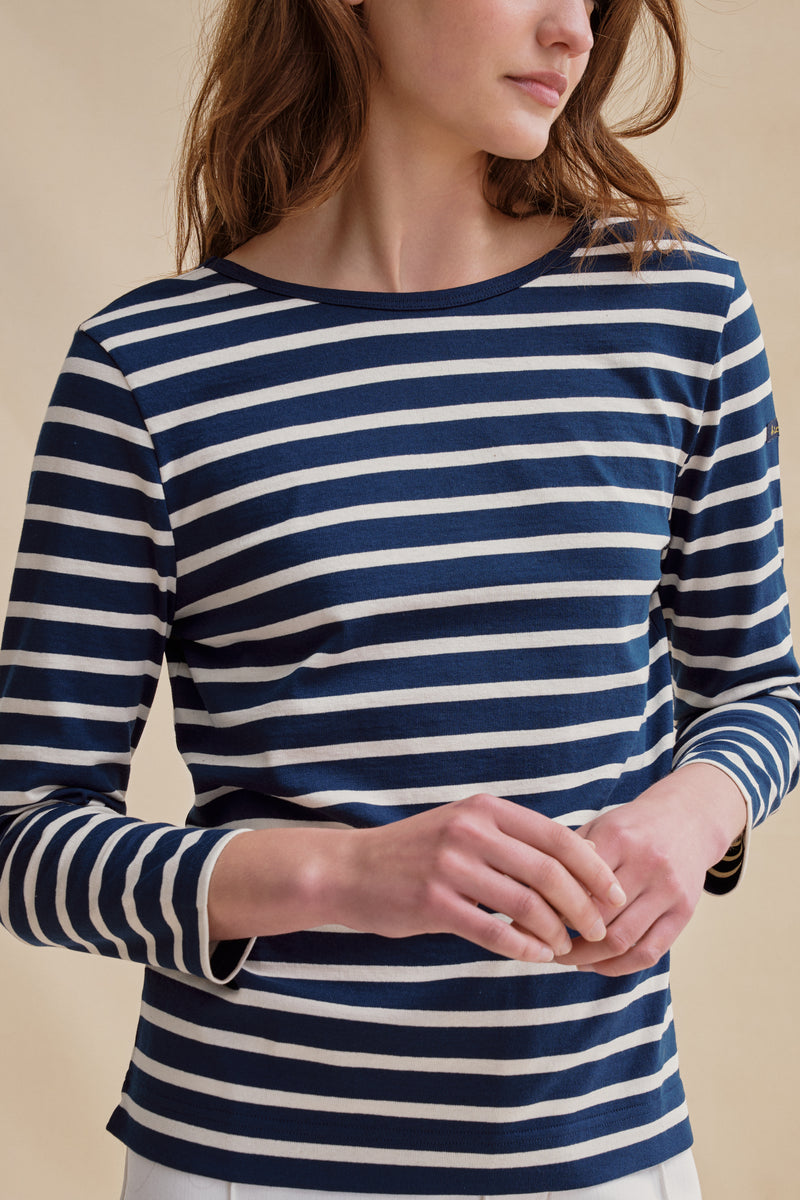 Berthe navy blue and ecru sailor shirt for women