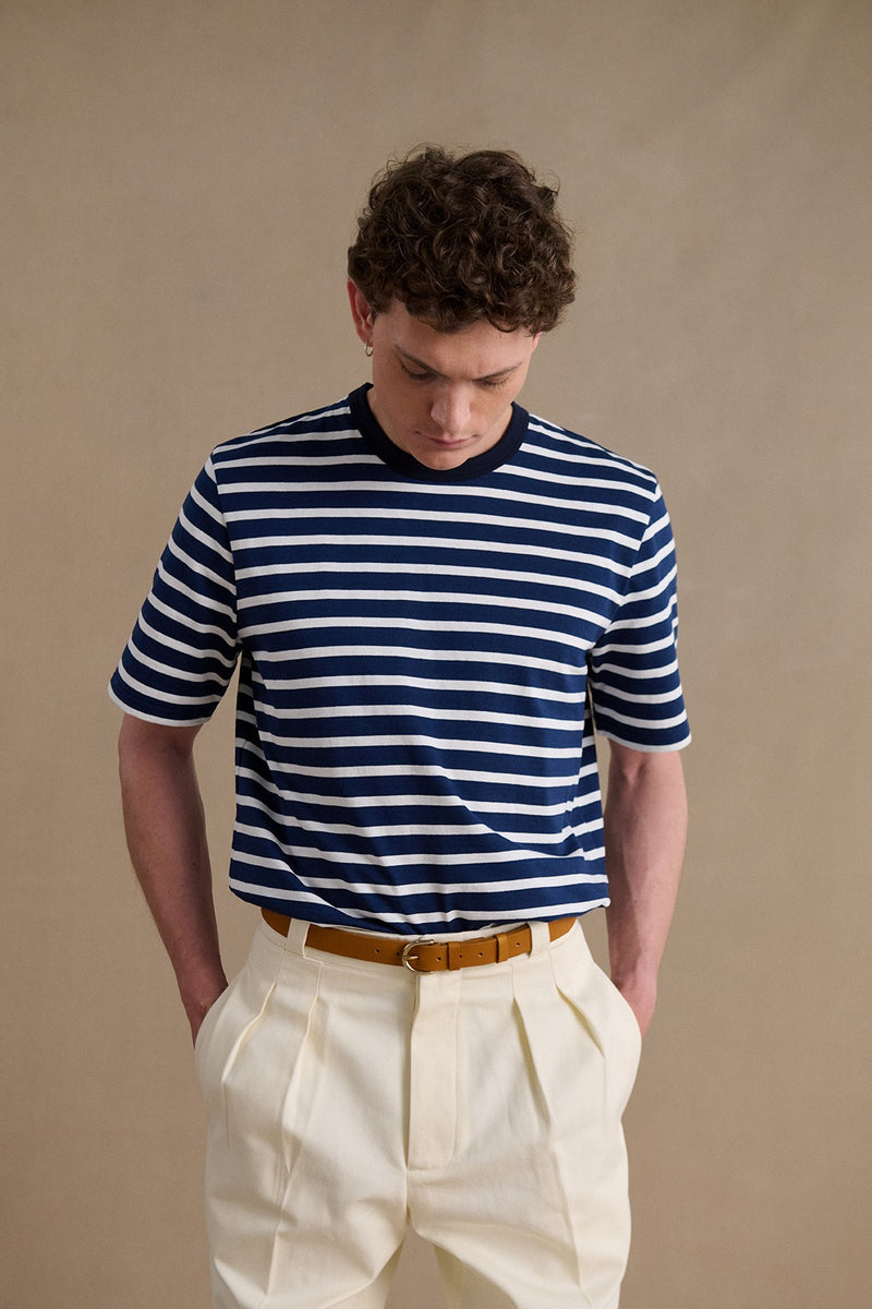 T-shirt marin marine et blanc pour homme