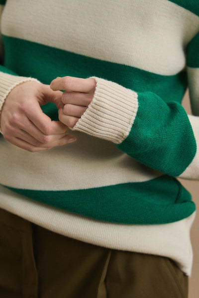Women's ecru and green striped sailor sweater