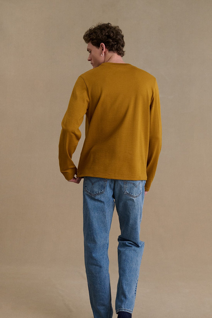 Men's camel long-sleeved merino wool t-shirt | Le Minor