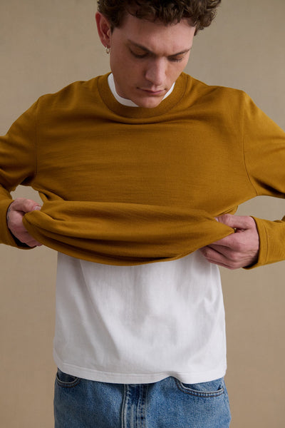 Men's camel long-sleeved merino wool t-shirt