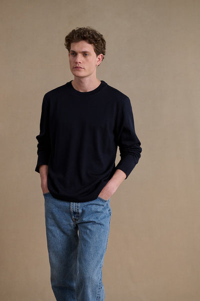 Men's navy blue long-sleeved merino wool t-shirt