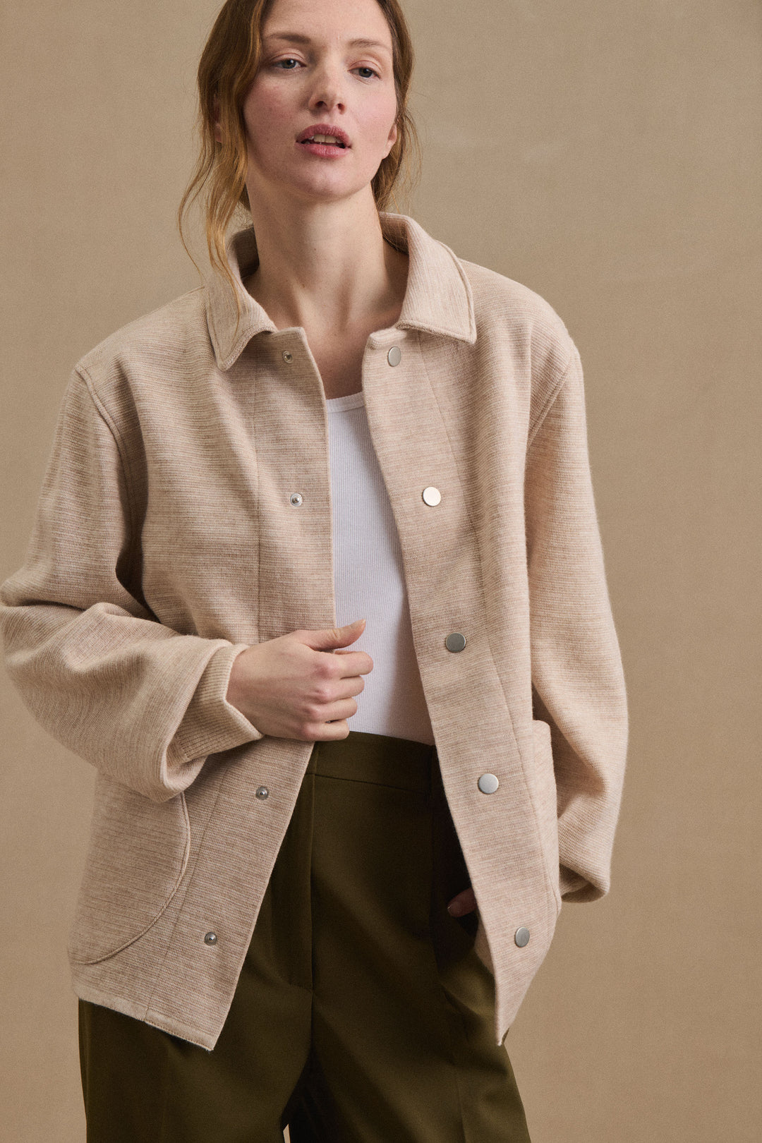 Women's beige Coach jacket in virgin wool | Le Minor