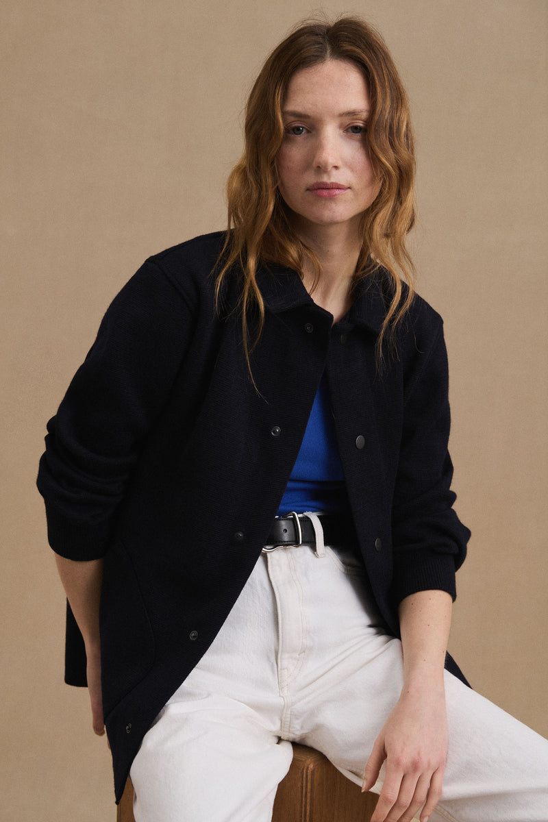 Women's navy blue Coach jacket in virgin wool Le Minor