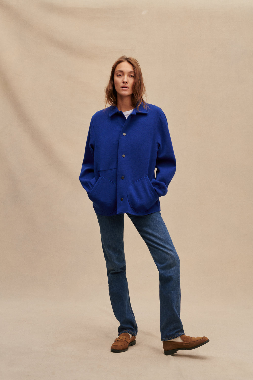 Blouson bleu marine pour femme en laine vierge | Le Minor Blouson bleu marine pour femme en laine vierge | Le Minor