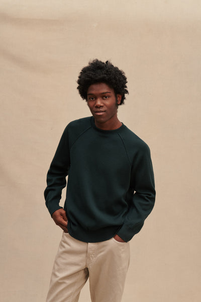 Men's milano green merino wool crew neck sweater