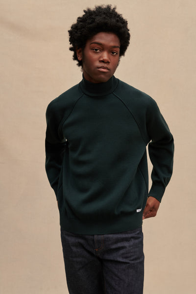 Men's green merino wool funnel neck sweater