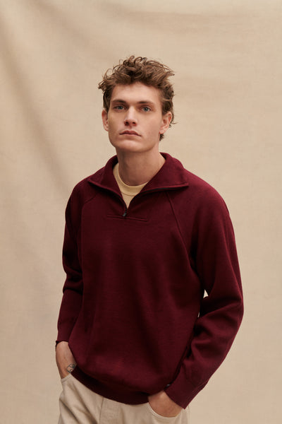 Men's burgundy merino wool trucker sweater
