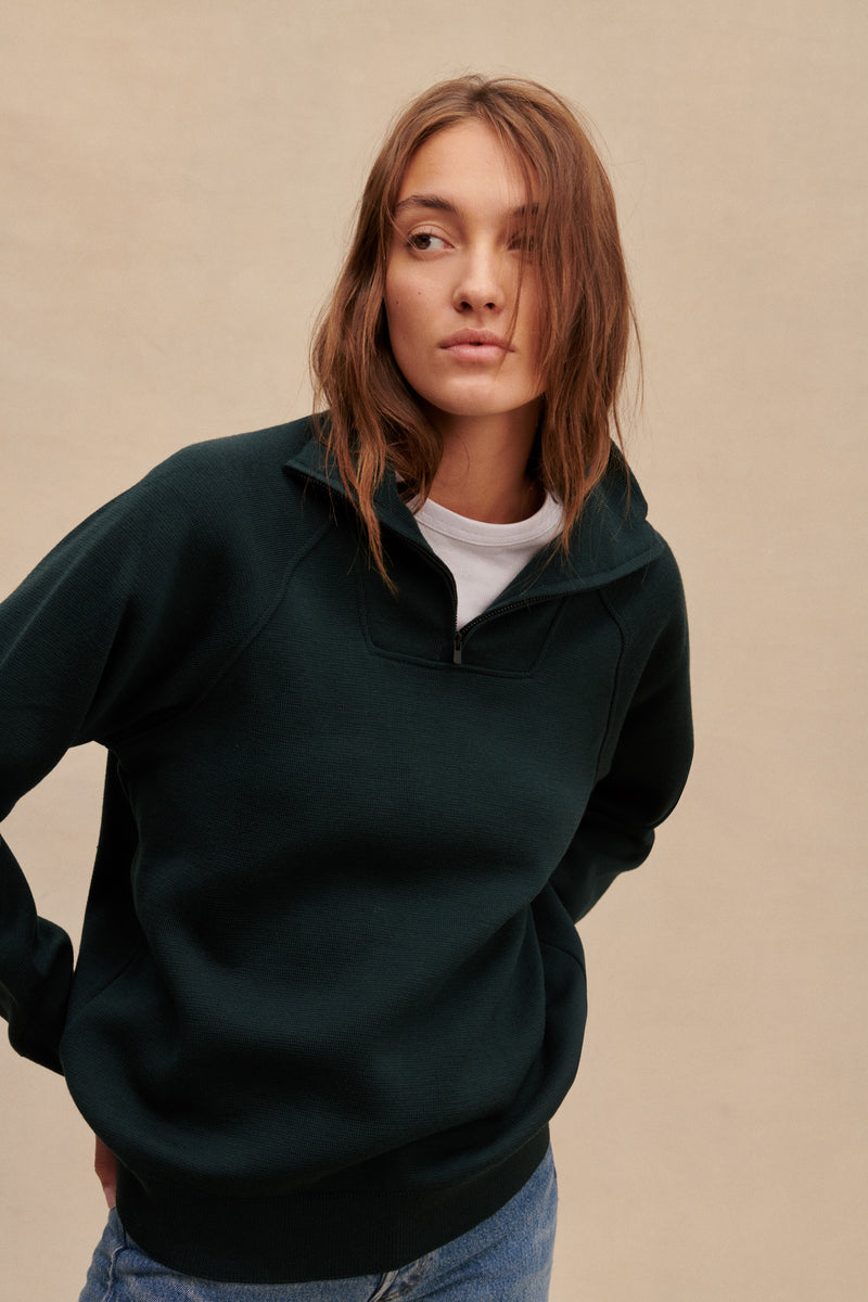 Milano green merino wool trucker neck sweater for women