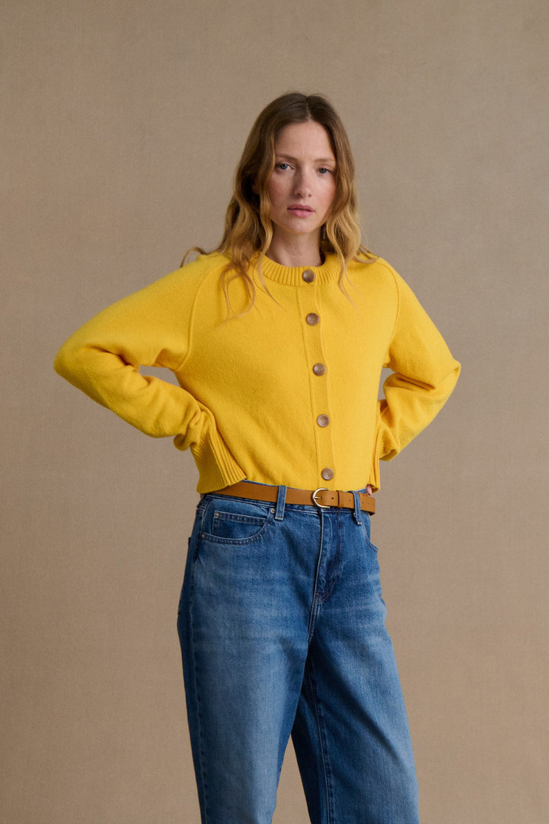 Cardigan jaune en laine mérinos pour femme