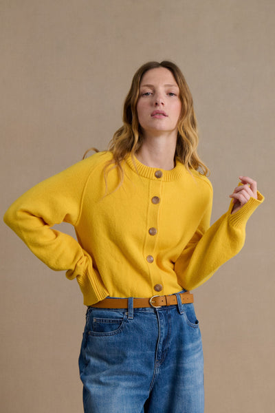 Cardigan jaune en laine mérinos pour femme