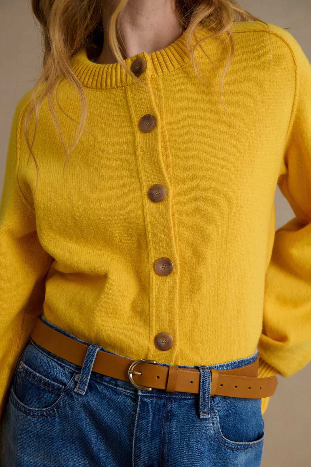 Women's yellow cardigan in carded merino wool Le Minor