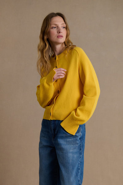 Cardigan jaune en laine mérinos pour femme