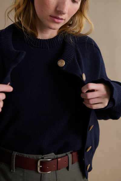 Cardigan bleu marine en laine mérinos pour femme