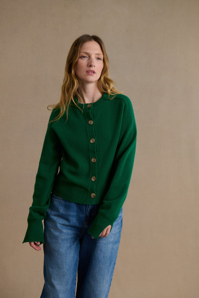 Cardigan vert jungle en laine mérinos pour femme