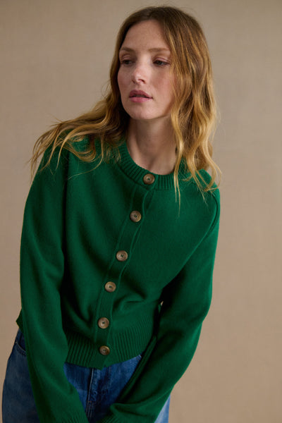 Cardigan vert jungle en laine mérinos pour femme