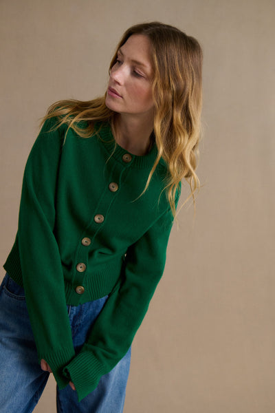 Cardigan vert jungle en laine mérinos pour femme