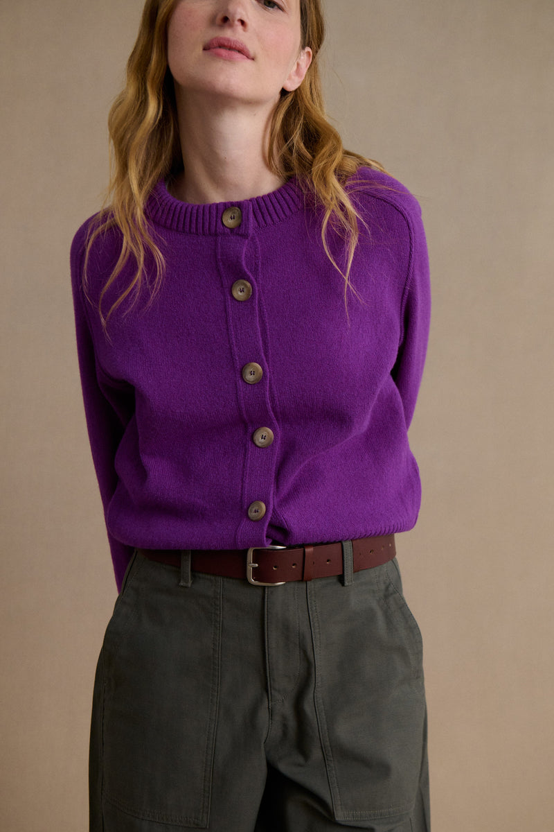 Cardigan violet en laine mérinos pour femme