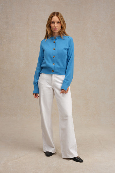 Women's French racing blue merino wool cardigan