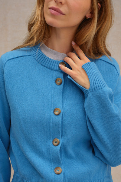 Women's French racing blue merino wool cardigan