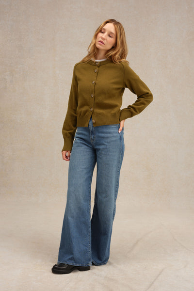 Women's olive merino wool cardigan