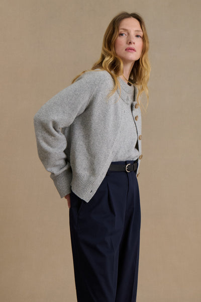 Women's light grey merino wool cardigan
