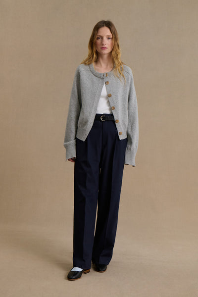 Women's light grey merino wool cardigan