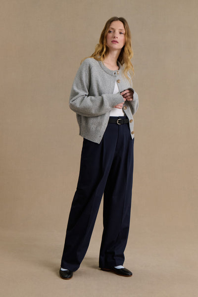 Women's light grey merino wool cardigan