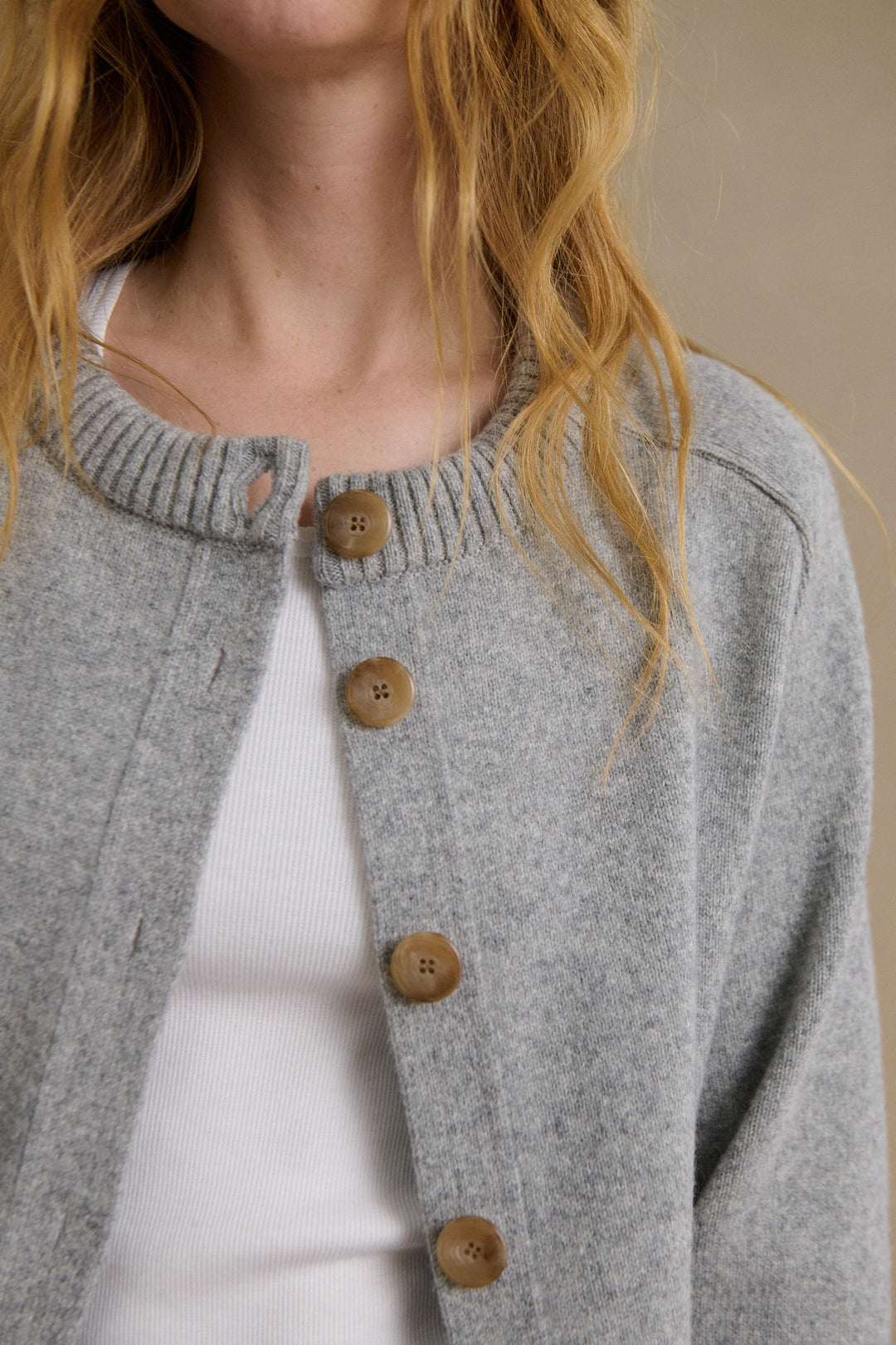 Women s light grey cardigan in carded merino wool Le Minor