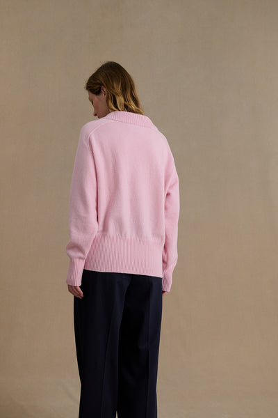 Pull femme col V rose pâle