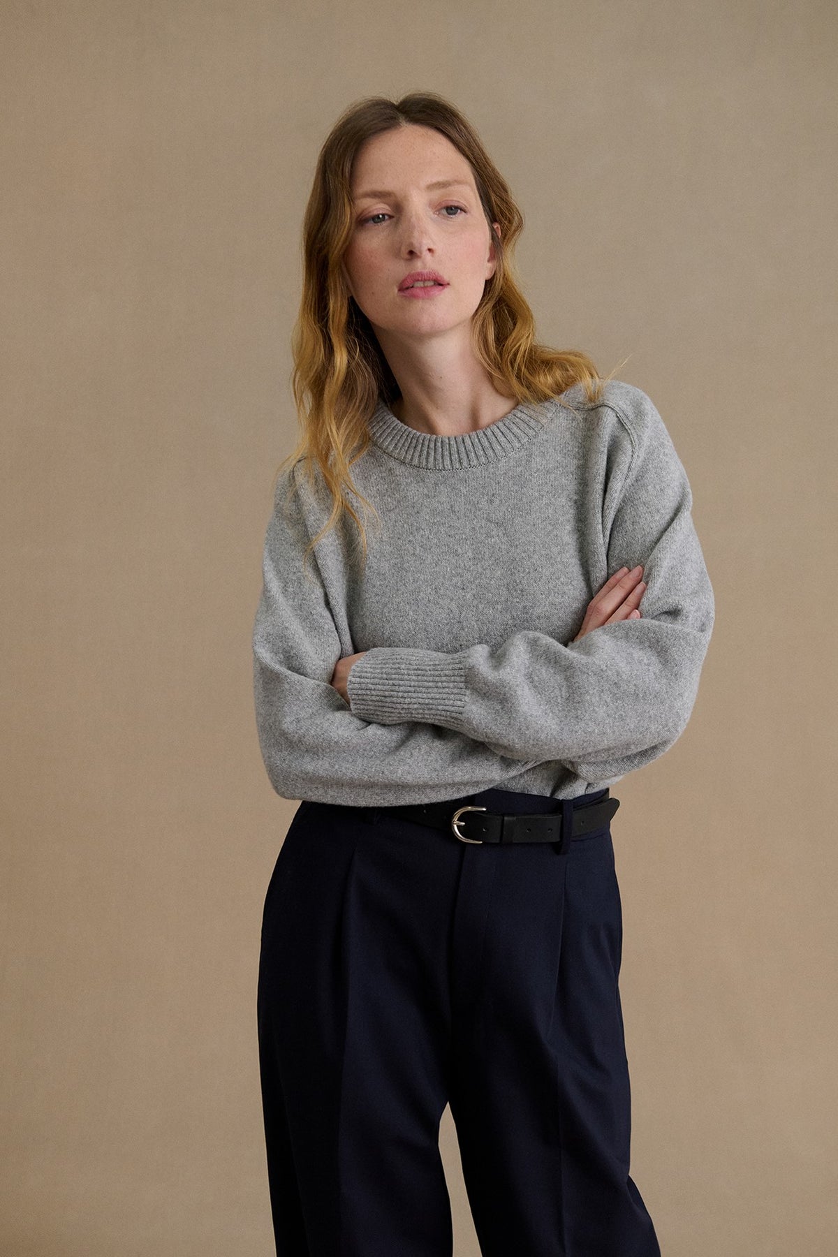 Women's light grey merino wool round-neck sweater Le Minor