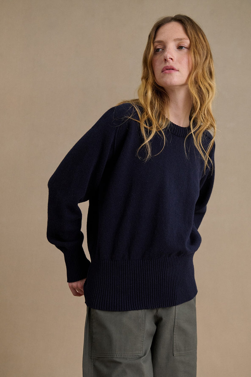 Pull femme col rond bleu marine