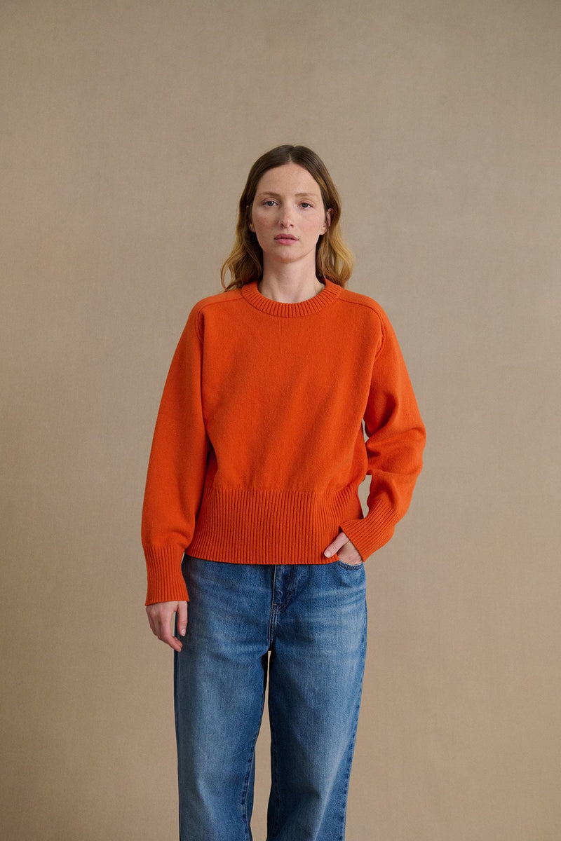 Pull femme col rond orange