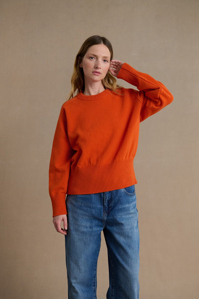 Pull femme col rond orange