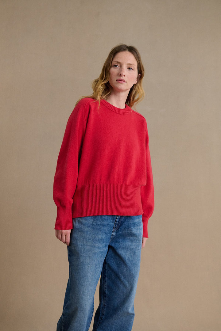 Pull a col rond en laine merinos rose horacio pour femme Le Minor