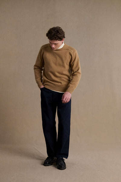 Men's beige round-neck sweater